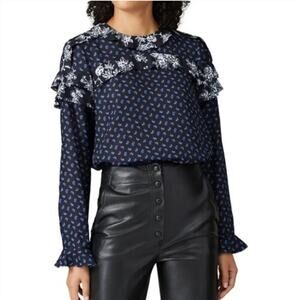 Jason Wu Navy Paisley Ruffle Blouse